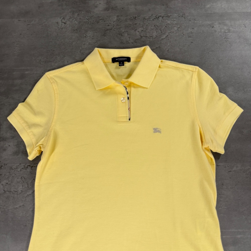 Burberry Polo Shirt Women S Yellow Short Sleeve Nova Check Trim Logo Tennis Golf